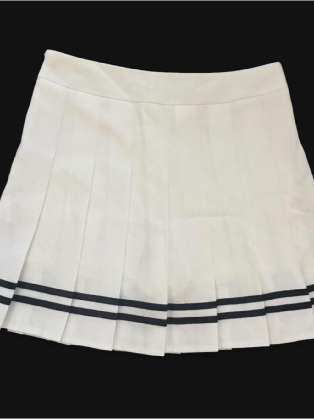 White Pleated Mini Skirt with Black Stripe Trim